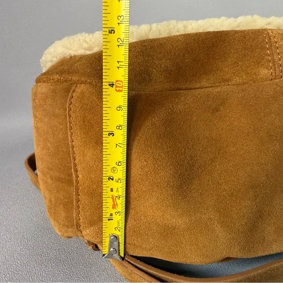 SUNDANCE Tan Suede Leather Quilted Shearling Lined Shoulder Bag NWOT - Picture 13 of 13